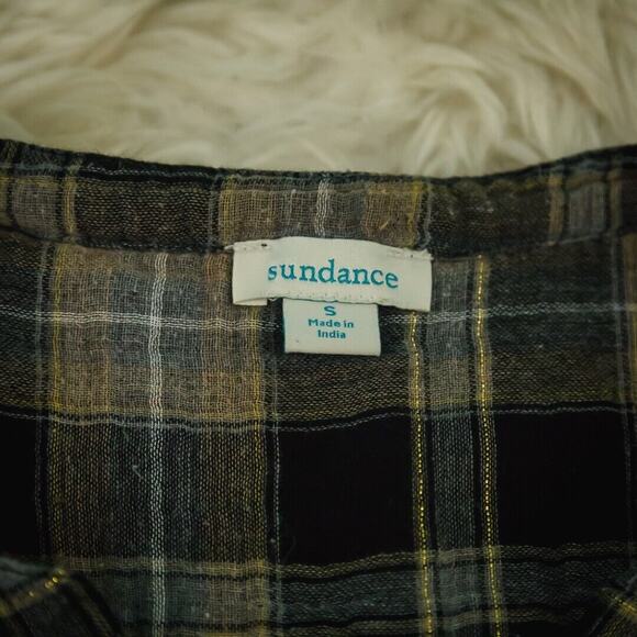 Sundance Size Small S Black Plaid Velvet Embroidered Button Long Sleeve Boho Top - Picture 4 of 6